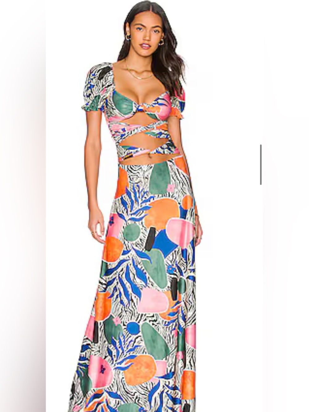 Agua Bendita Tropical Cutout Maxi Dress - Pink, Orange, Blue, Green